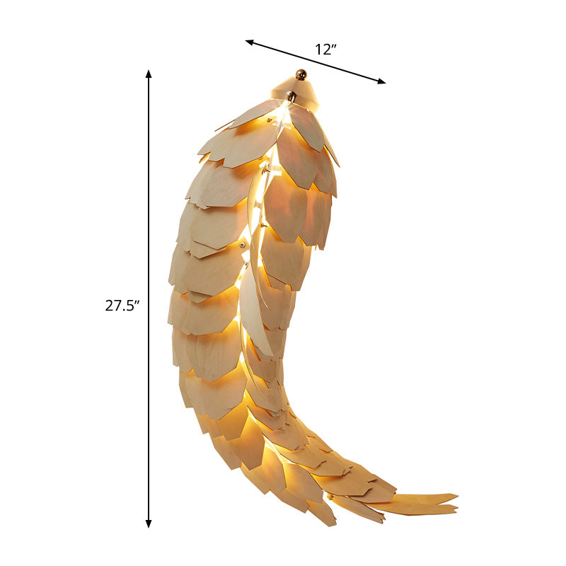 Lámpara de pared en forma de pescado estilo asiático de madera de madera de montura de pared beige de beige para restaurante