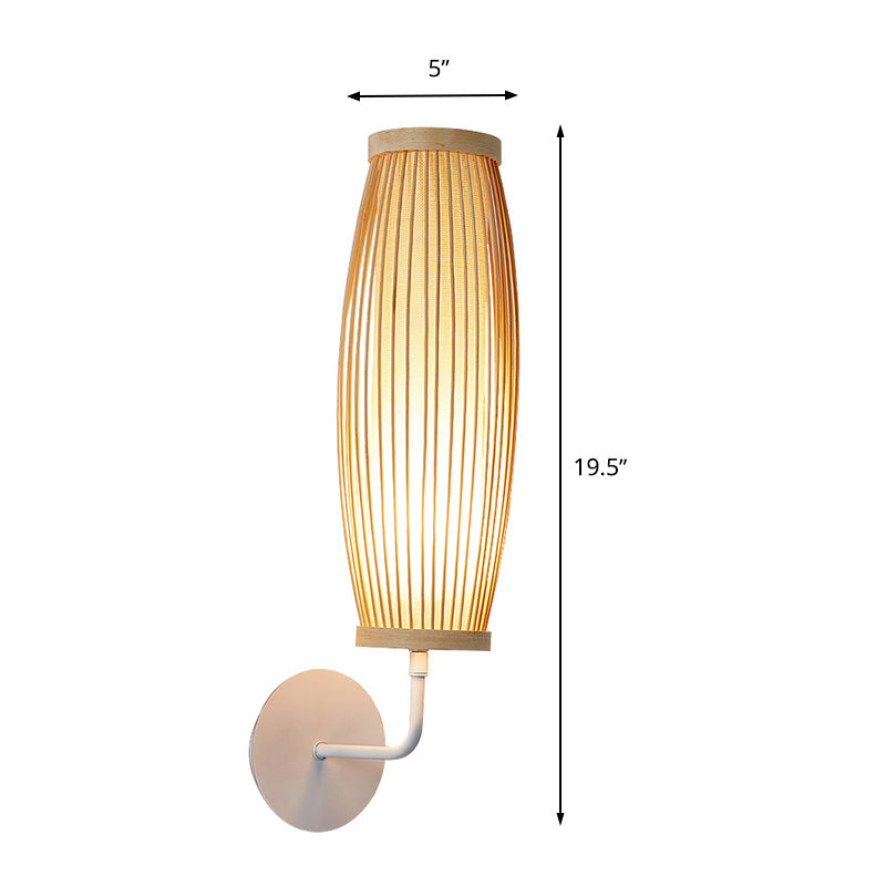 Beige Ellipsoid Wall Lamp Sconce Asian Style Single Bulb Bamboo Wall Lighting for Bedroom