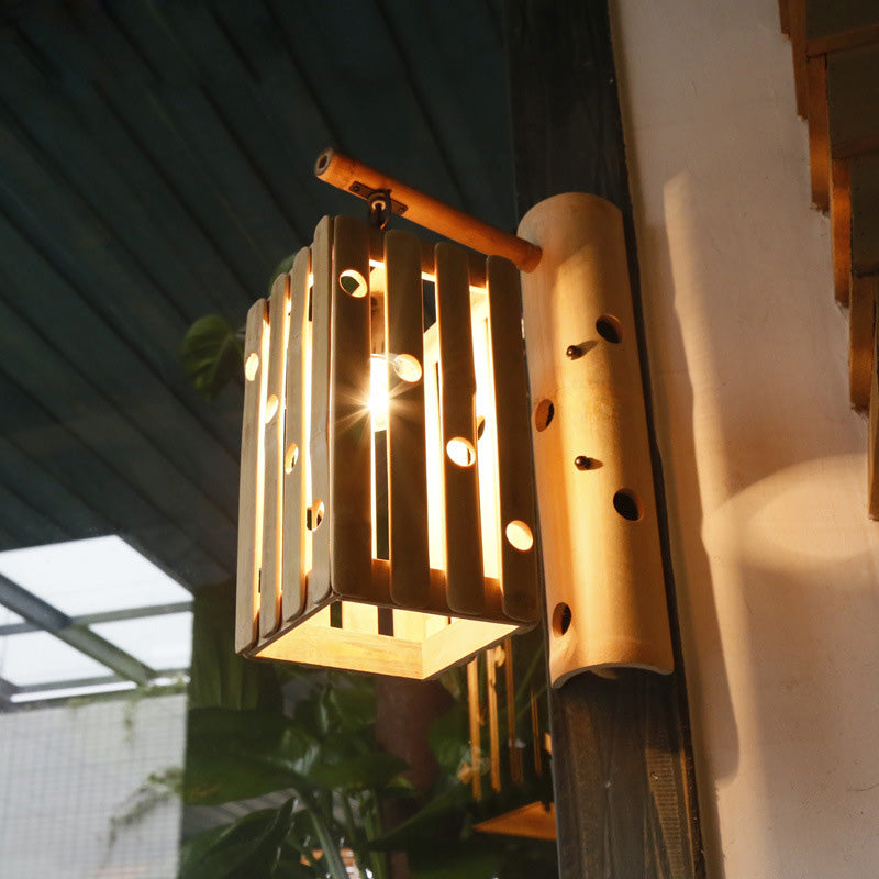 Fixage d'éclairage d'applications murales en bois cuboïde en bois lampe de montage mural beige à tête simple avec design pour salon pour le salon