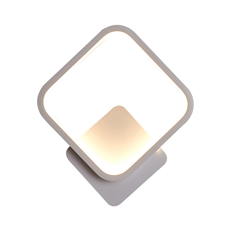 Fillet Square Ring Acrylic Sconce Light Simplicity White LED Wall Mounted Lamp in Warm/White Light, 10"/12" Wide