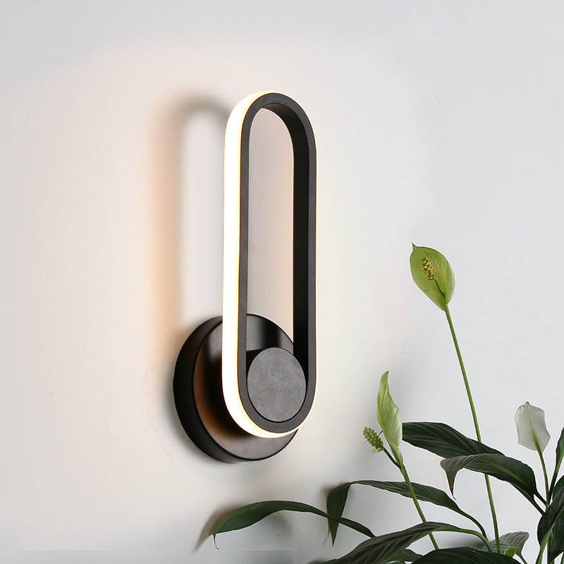 Bedside LED Sconce Lamp Simple Black/White Wall Light Kit with Oval Aluminum Frame, Warm/White Light
