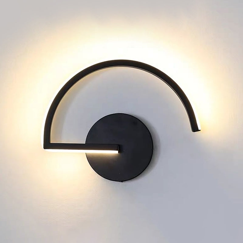 Minimalist Half-Circle Metal Sconce Ideas LED Wall Mounted Lighting Fixture in Black with Open Design, Warm/White Light