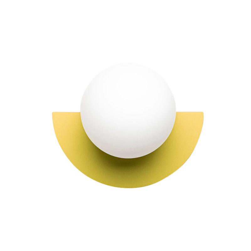 Lampe murale à demi-rond jaune macaron 1 éclairage d'applications en fer de l'ampoule avec une nuance en verre d'opale à balle