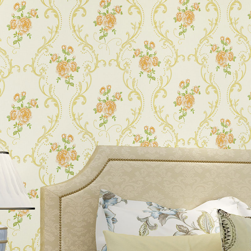 31' x 20.5" European Wallpaper Roll for Girl's Bedroom with 3D Effect Dense Flower Pattern in Natural Color