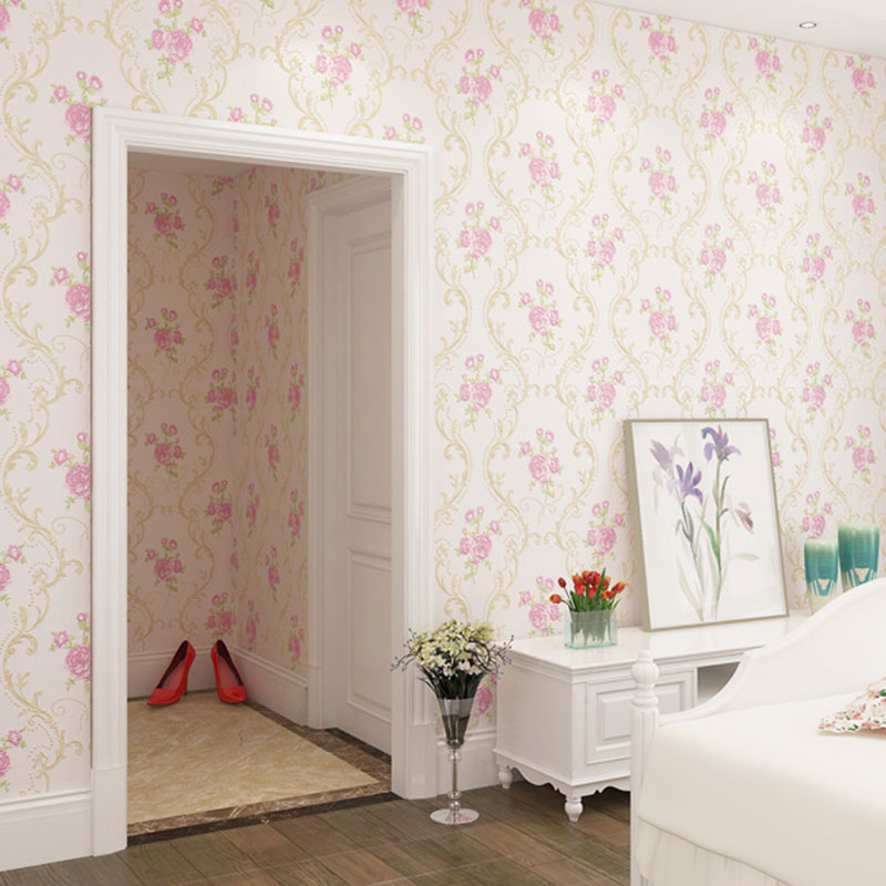 31' x 20.5" European Wallpaper Roll for Girl's Bedroom with 3D Effect Dense Flower Pattern in Natural Color