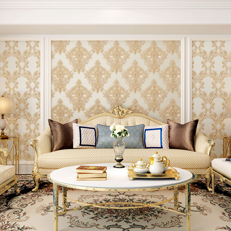 Coffee Shop and Dining Room Wallpaper with Natural Color Retro Flower, 31'L x 20.5"W, Non-Pasted
