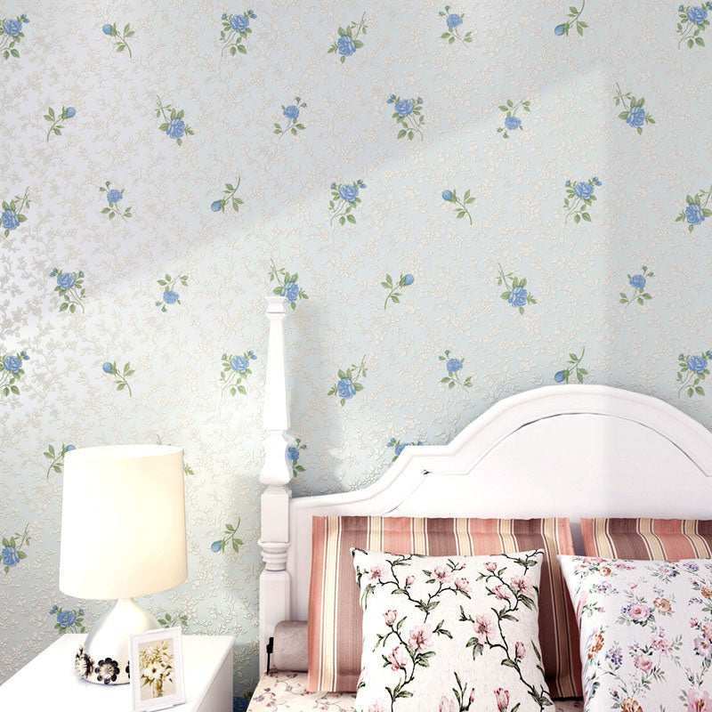 Dense Blossom Design Wall Art in Pastel Color Non-Woven Fabric Wallpaper for Accent Wall, 33'L x 20.5"W