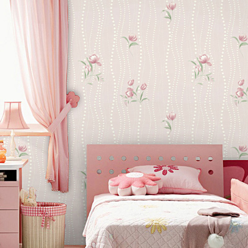Pastel Color Floral Pattern Wallpaper Water-Resistant Wall Covering for Girl's Bedroom, 20.5"W x 33'L