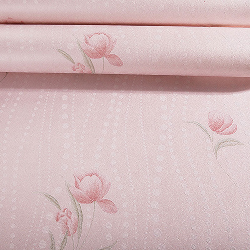 Pastel Color Floral Pattern Wallpaper Water-Resistant Wall Covering for Girl's Bedroom, 20.5"W x 33'L