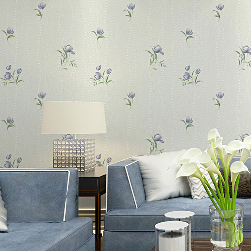 Pastel Color Floral Pattern Wallpaper Water-Resistant Wall Covering for Girl's Bedroom, 20.5"W x 33'L