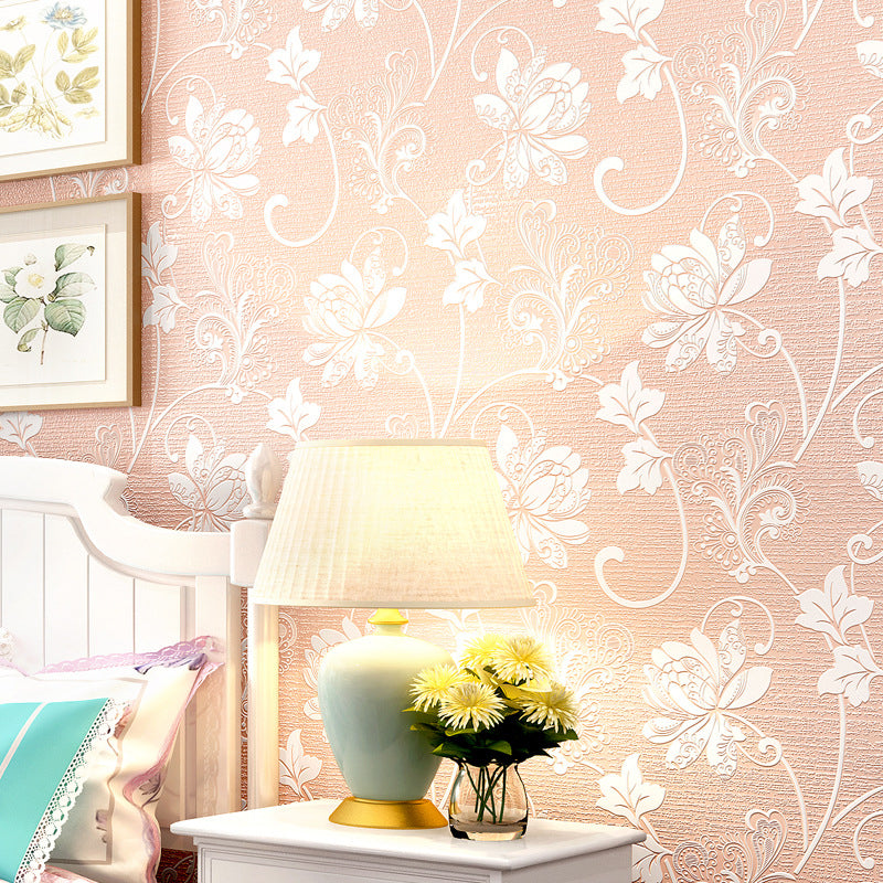 20.5"W x 31'L Romantic Retro Flower Design Non-Pasted Wallpaper in Light Color
