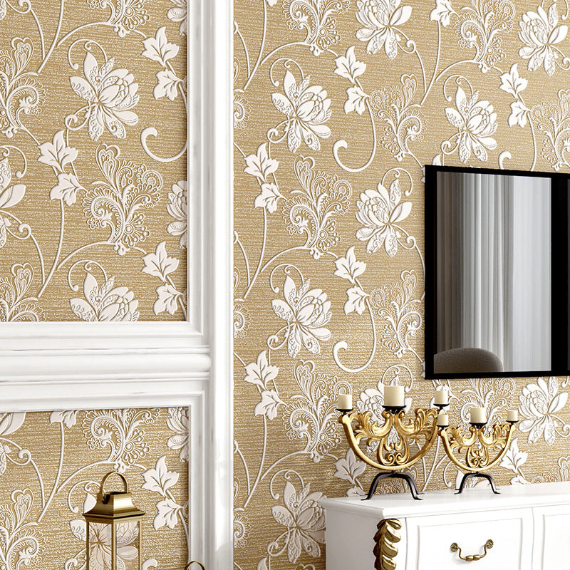 20.5"W x 31'L Romantic Retro Flower Design Non-Pasted Wallpaper in Light Color