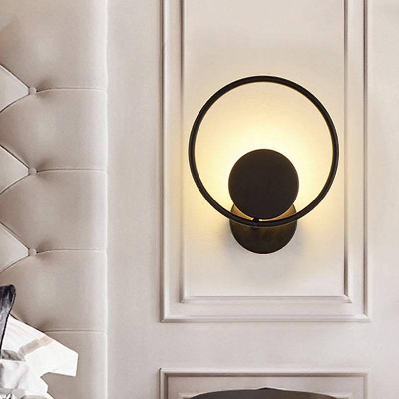 Halo Ring Metallic Sconce Light Minimalist Black Integrated LED Wall Mounted Lamp in Warm/White Light