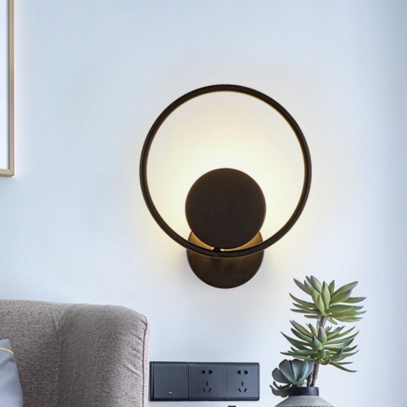Halo Ring Metallic Sconce Light Minimalist Black Integrated LED Wall Mounted Lamp in Warm/White Light
