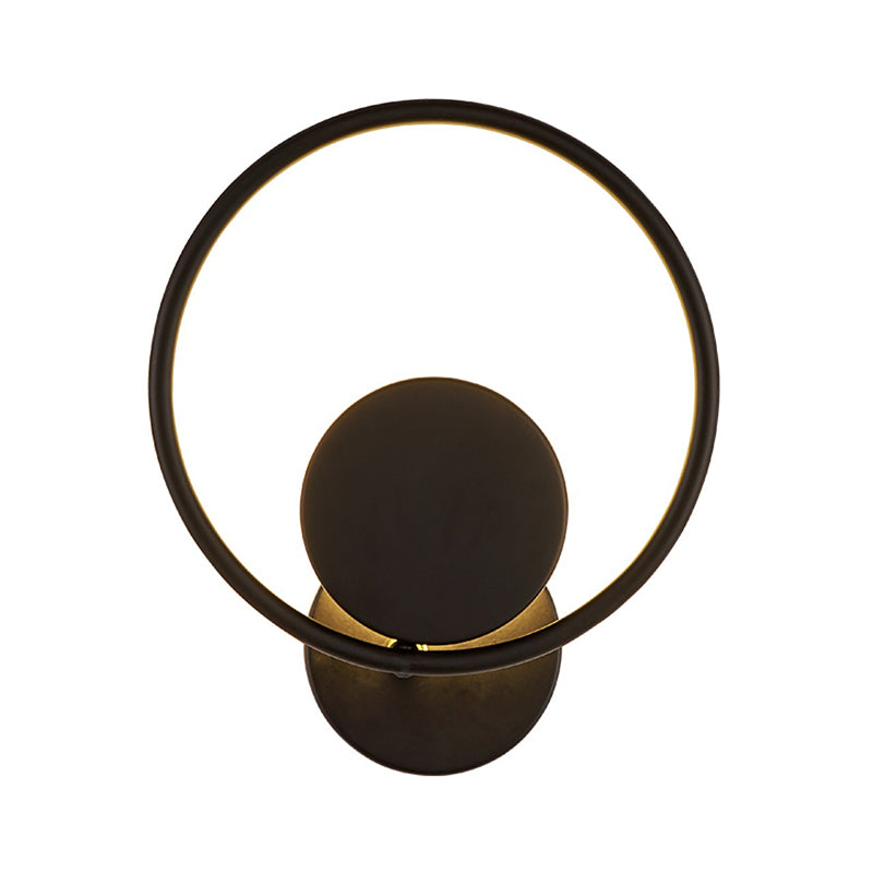 Halo Ring Metallic Sconce Light Minimalist Black Integrated LED Wall Mounted Lamp in Warm/White Light