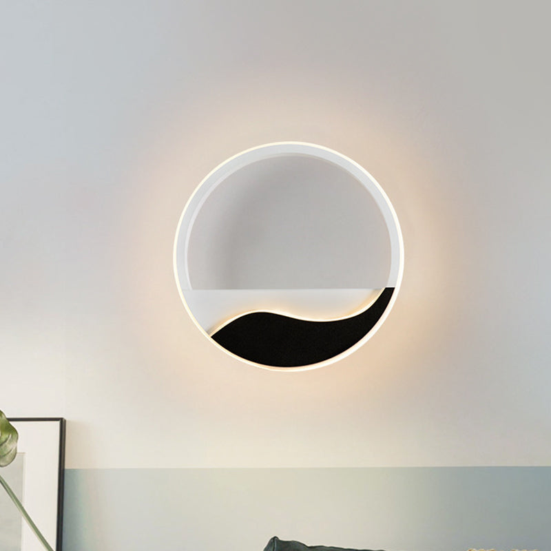 Bedroom LED Flush Mount Wall Light Minimalist Black-White Sconce with Wave Patterned Round/Square Acrylic Frame, Warm/White Light