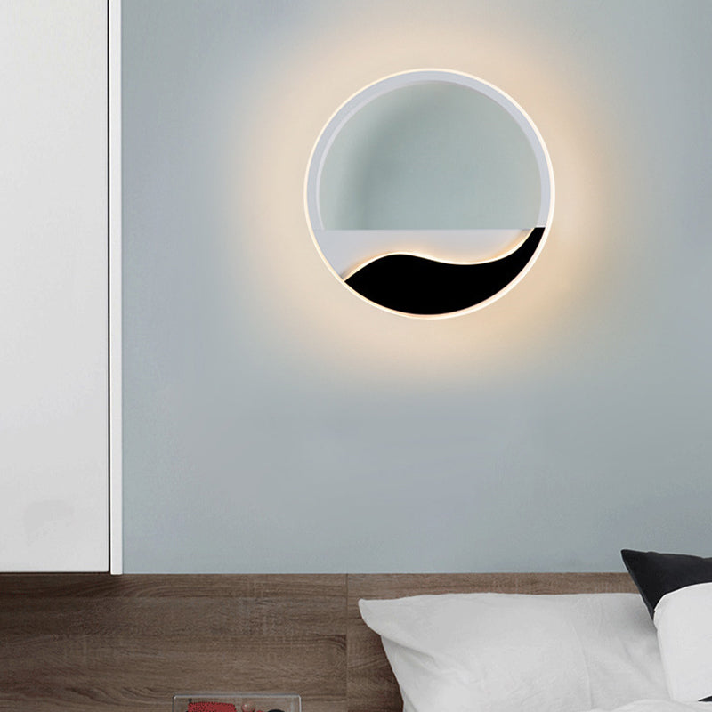 Bedroom LED Flush Mount Wall Light Minimalist Black-White Sconce with Wave Patterned Round/Square Acrylic Frame, Warm/White Light