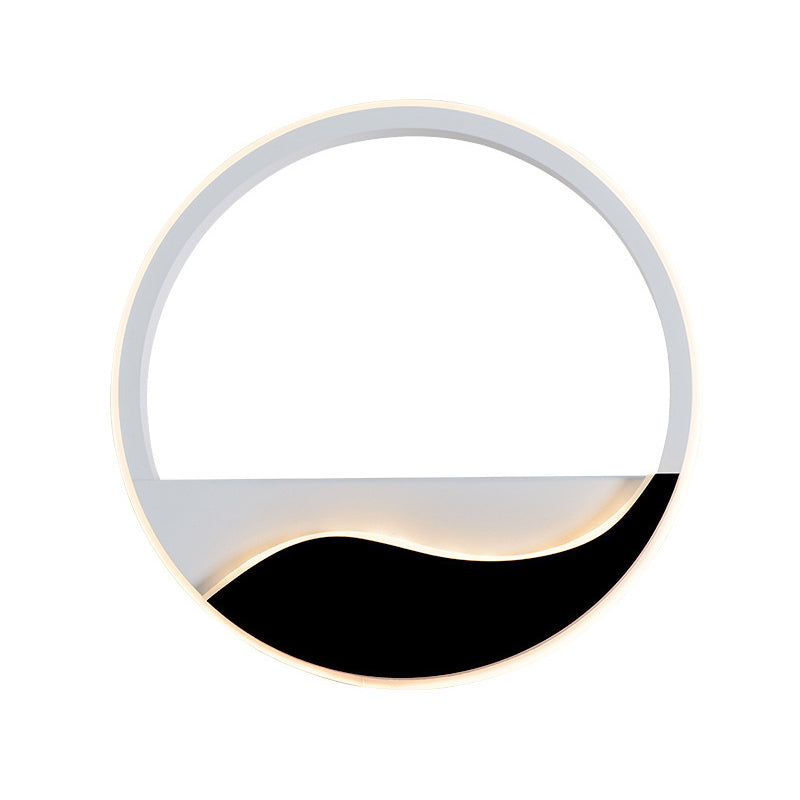 Bedroom LED Flush Mount Wall Light Minimalist Black-White Sconce with Wave Patterned Round/Square Acrylic Frame, Warm/White Light