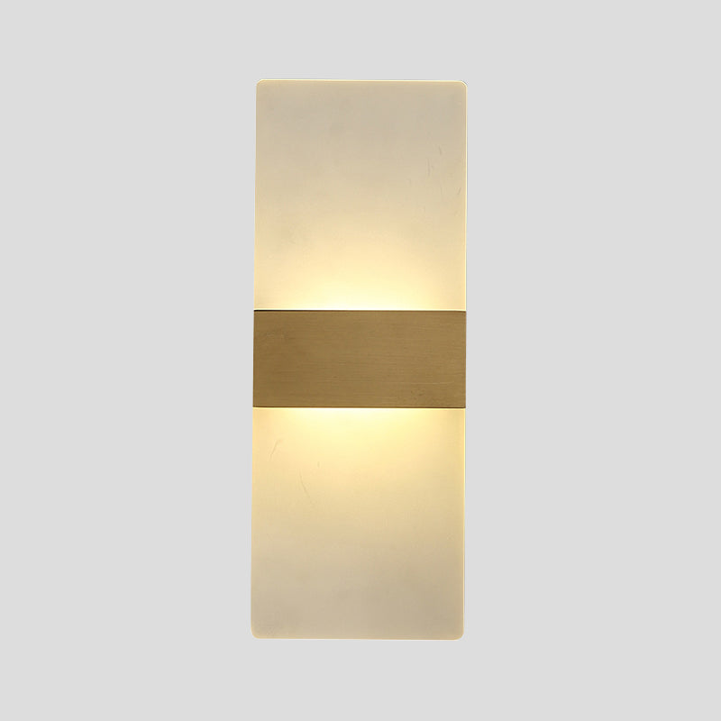 Rectangular Flush Wall Sconce Minimalist Acrylic Bedside Wall Lamp with Gold Band, Warm/White Light