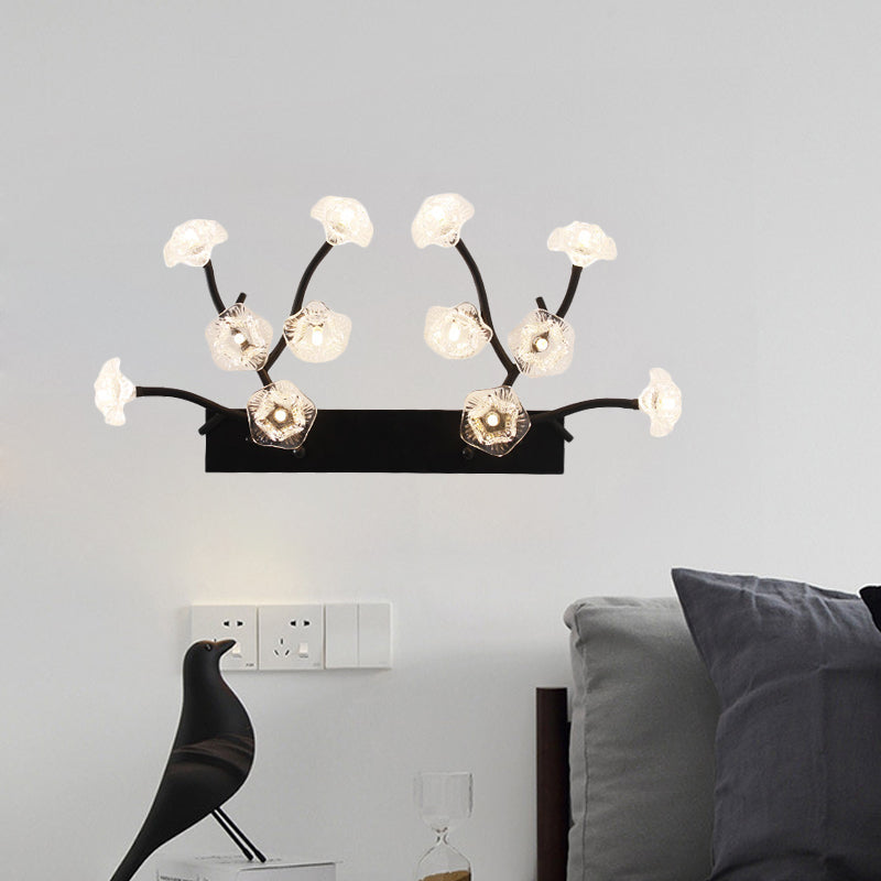 Blossom Clear Glass Wall Light Modern 12 Lights Black Sconce Lighting for Bedroom
