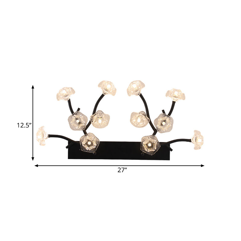 Blossom Clear Glass Wall Light Modern 12 Lights Black Sconce Lighting for Bedroom