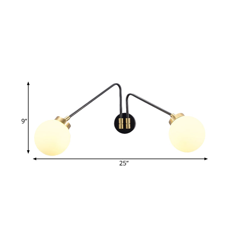 Angled Arm Bedside Wall Mount Light Hand Blown Milk Glass 2 Bulbs Minimalism Sconce Ideas in Black