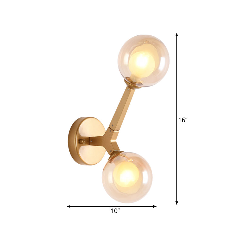 Rotatable Tree Crotch Sconce Ideas Modern Novelty Amber Glass 2 Bulbs Gold Wall Light Fixture