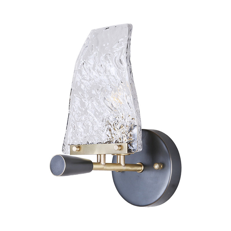 Textured Glass Sail Ship Wall Light Minimalist Novelty 1 Bulb Black Sconce Fixture for Bedroom