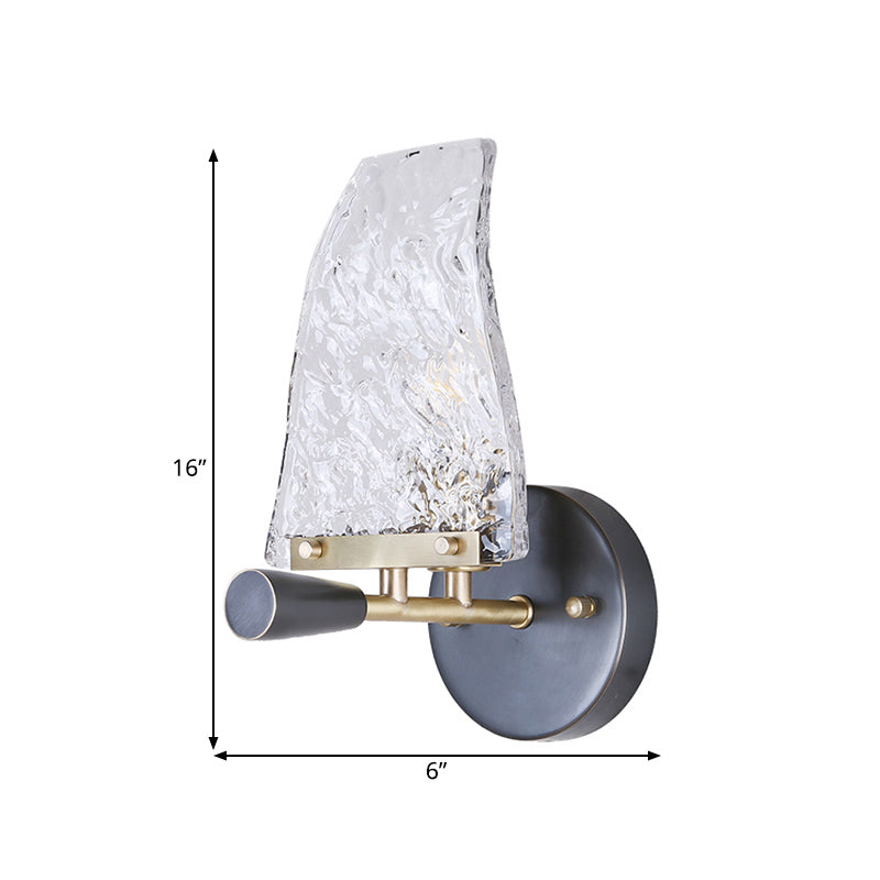 Textured Glass Sail Ship Wall Light Minimalist Novelty 1 Bulb Black Sconce Fixture for Bedroom