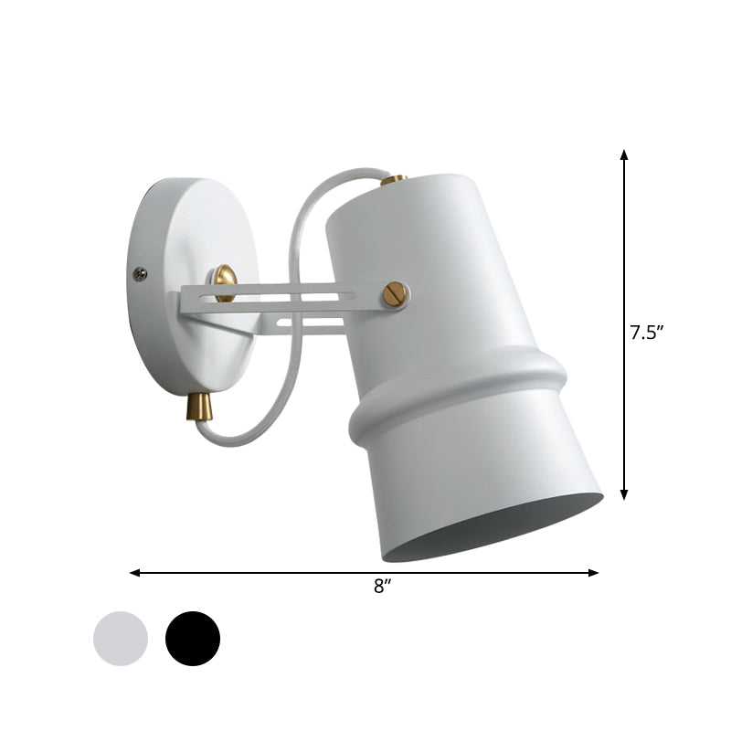 Black/White Cone Wall Lamp Vintage Iron 1-Head Living Room Adjustable Wall Sconce Lighting Fixture