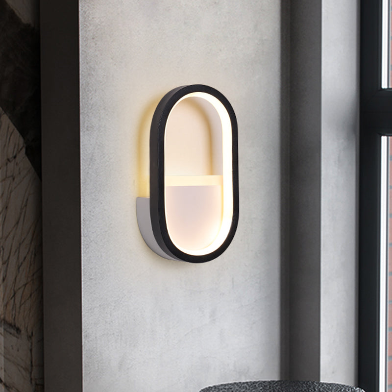 Aluminum Ellipse Mini Wall Lamp Simplicity White/Black LED Sconce Light Fixture in Warm/White Light