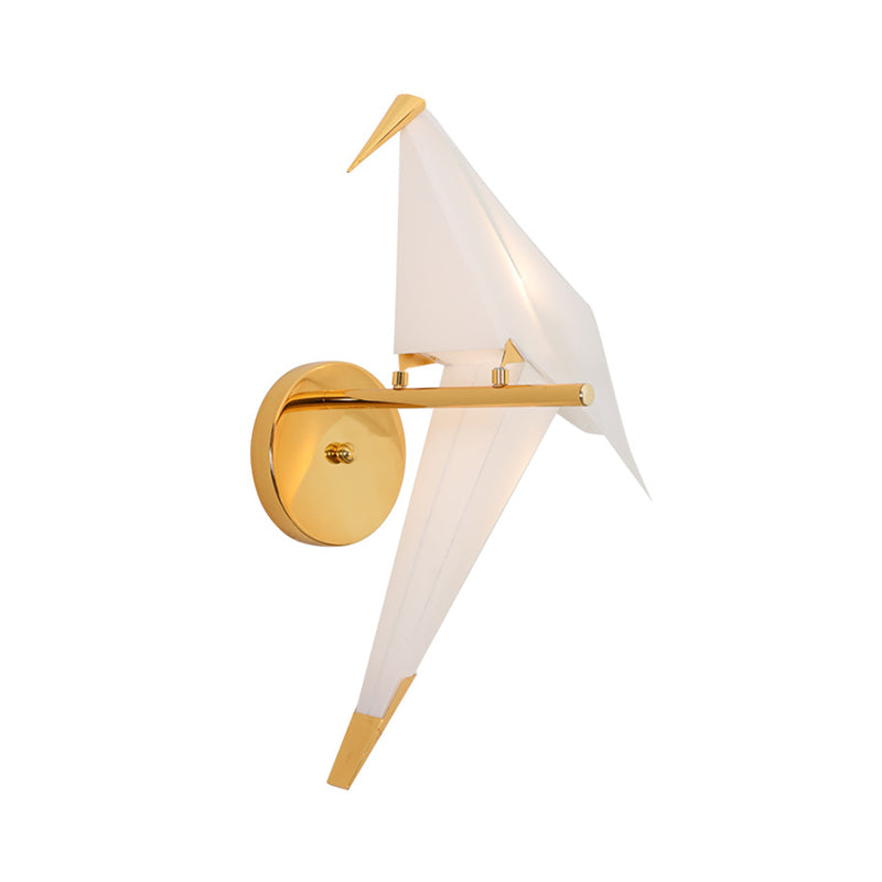 Origami Bird LED Wall Light Fixture Designer Acrylic Bedroom Sconce Lighting in Gold, Warm/White Light