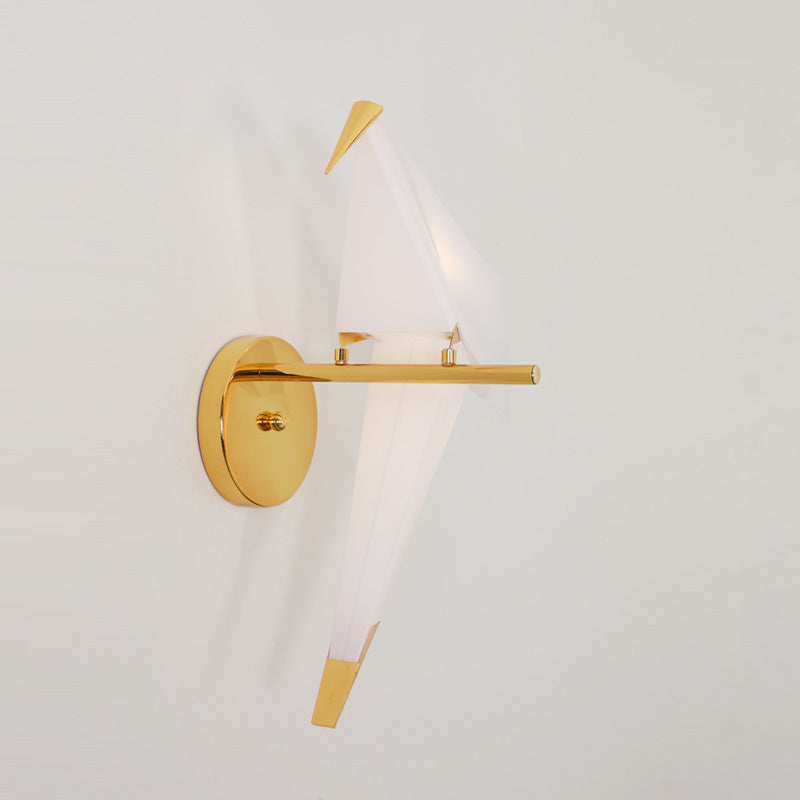 Origami Bird LED Wall Light Fixture Designer Acrylic Bedroom Sconce Lighting in Gold, Warm/White Light