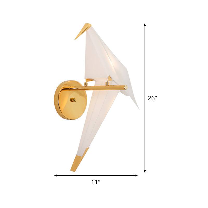 Origami Bird LED Wall Light Fixture Designer Acrylic Bedroom Sconce Lighting in Gold, Warm/White Light