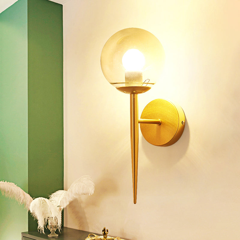 Mini Sphere Living Room Wall Lamp Clear Glass 1 Light Minimalism Sconce Ideas with Pencil Arm in Black/Gold