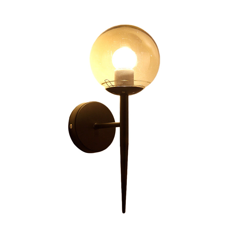 Mini Sphere Living Room Wall Lamp Clear Glass 1 Light Minimalism Sconce Ideas with Pencil Arm in Black/Gold