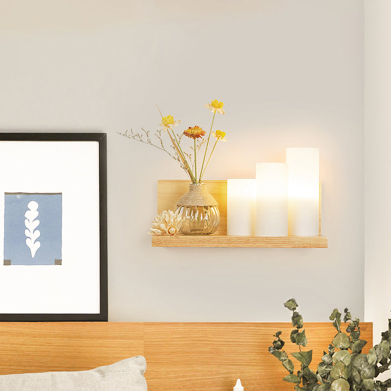 Wood 1 Light Wall Sconce Nordic Milky Glass Spiral/Cylinder/House Wall Mounted Light Fixture with Clear Glass Vase