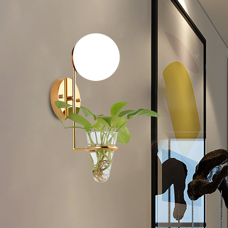 1 Bulb Sconce Lamp Industrial Global Cream/Smoke Gray Glass Wall Light in Black/Gold with Clear Glass Plant Cup