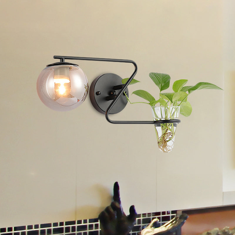 Iluminación matorral global crema industrial/humo vidrio gris 1 cabeza de cabeza negra/dorada luz de pared con taza de planta de vidrio transparente