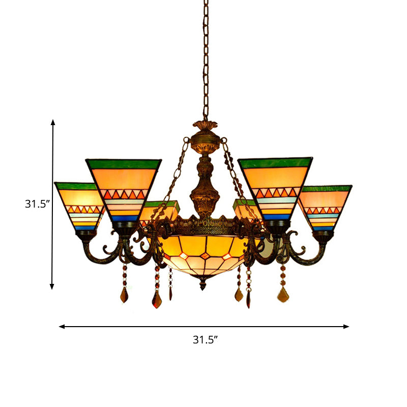 Craftsman Living Room Chandelier avec Agate Trened vitrail Tiffany Vintage Hanging Light in Orange-Green