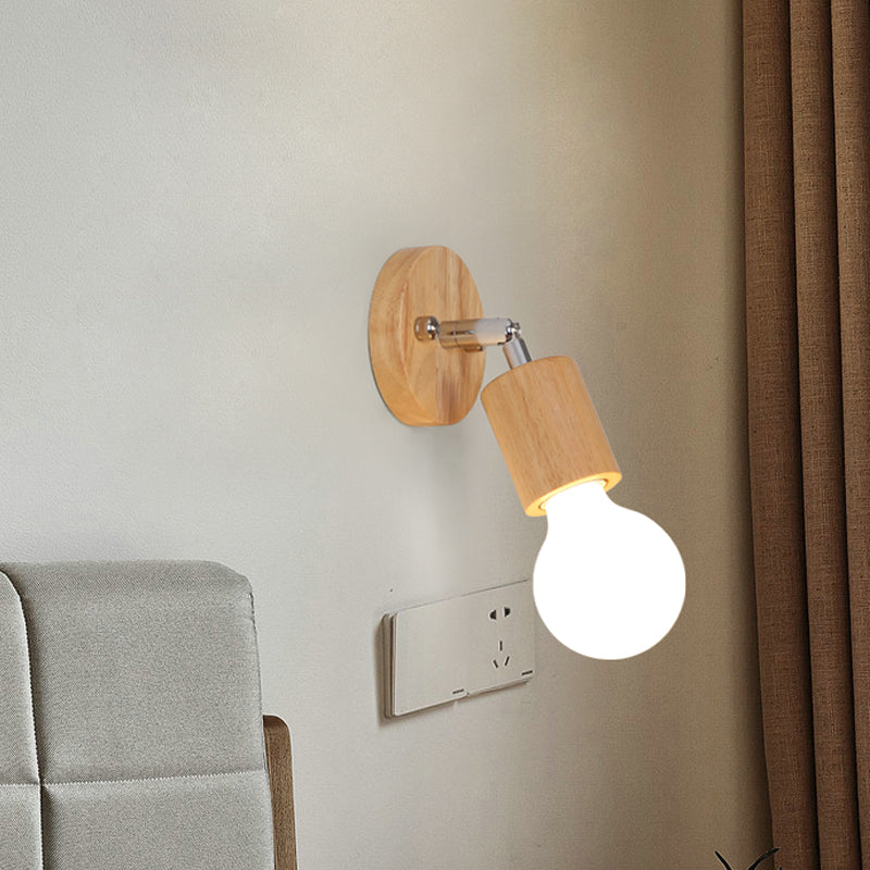 Open Bulb Mini Rotating Sconce Lamp Simplicity Wood Single Bedroom Wall Lighting Ideas
