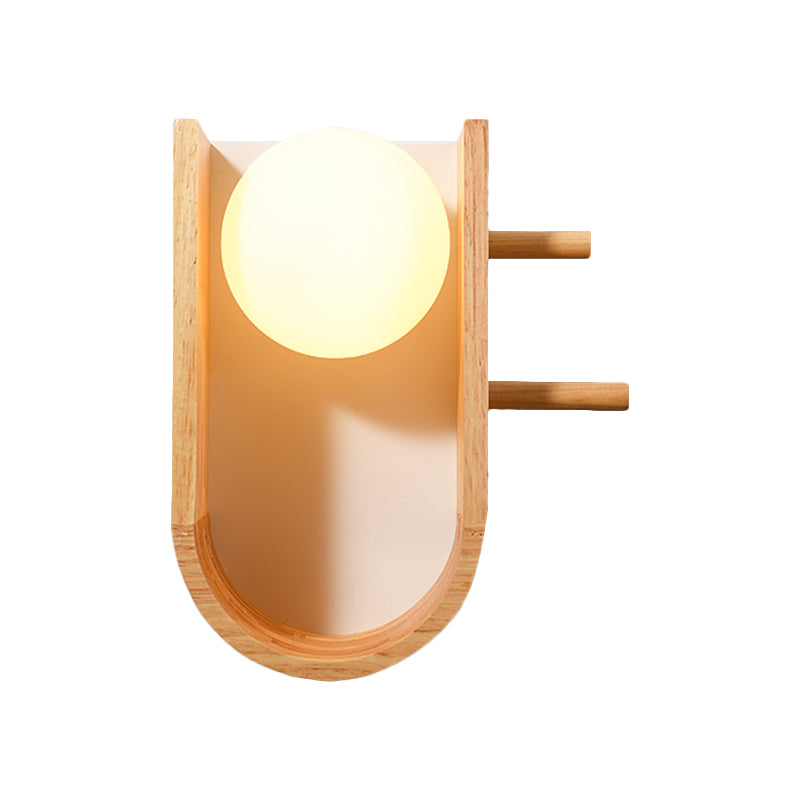 Wooden Half Oblong Sconce Light Modern Creative 1 Bulb Flush Mount Wall Light with Rack Design
