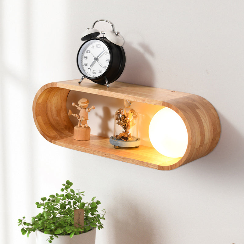 Fillet/Right Angle Rectangle Wall Lamp Nordic Wood 1 Head Bedside Flush Mount Wall Sconce with Rack Function