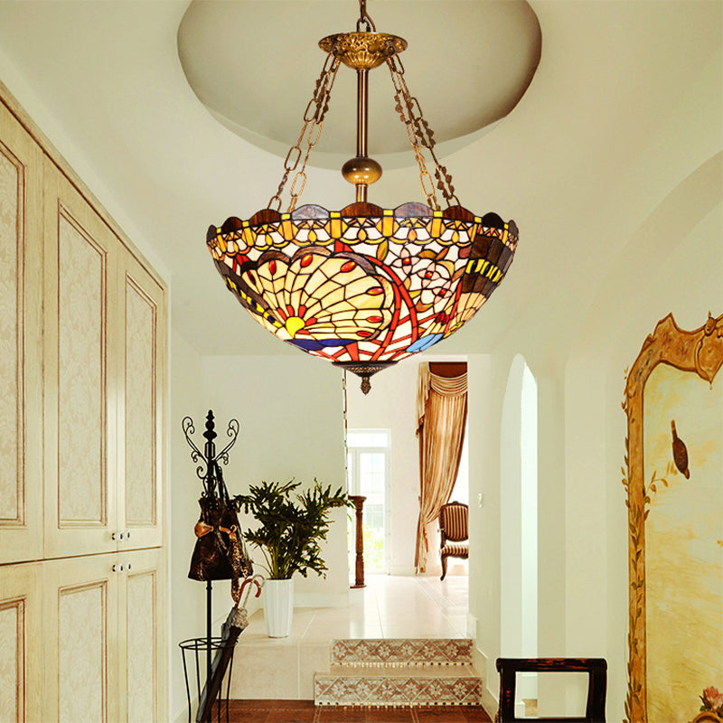 Luce a ciondolo di pavone in vetro colorato Tiffany Vintage Lampadella Light in ottone