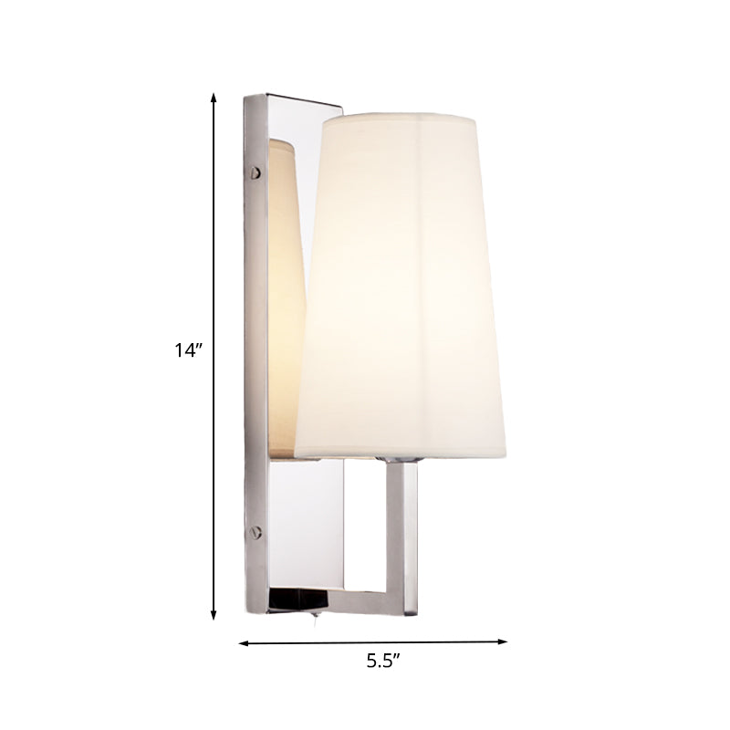 Stainless Steel Rectangle Wall Lighting Modern Single Chrome Sconce Light with Handmade Cone Fabric Shade