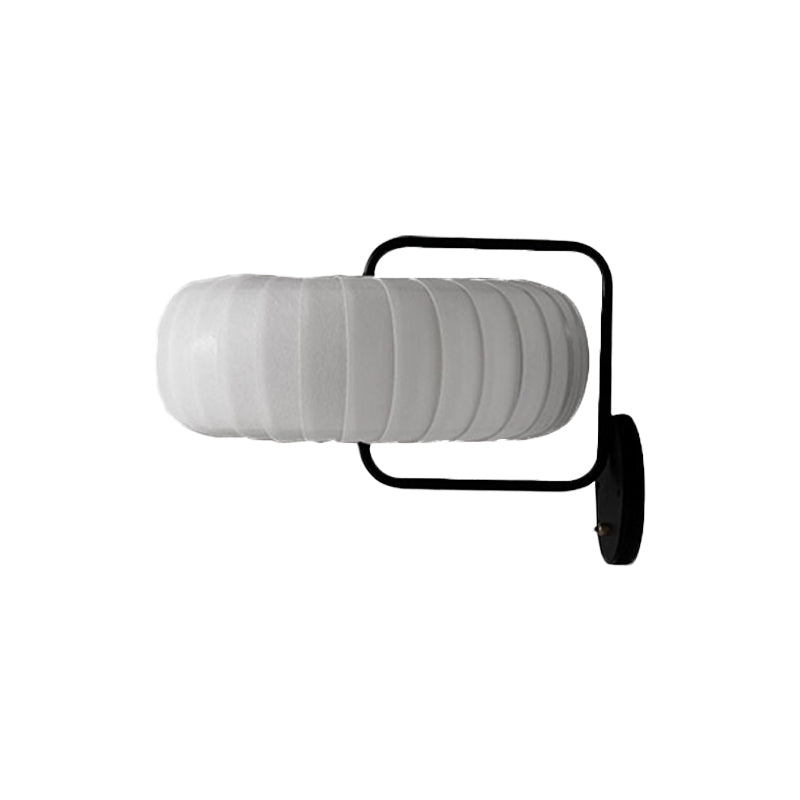 Gathered Fabric Pumpkin Wall Mounted Lamp Modern Style 3 Lights Black-White Sconce with Squared Arm