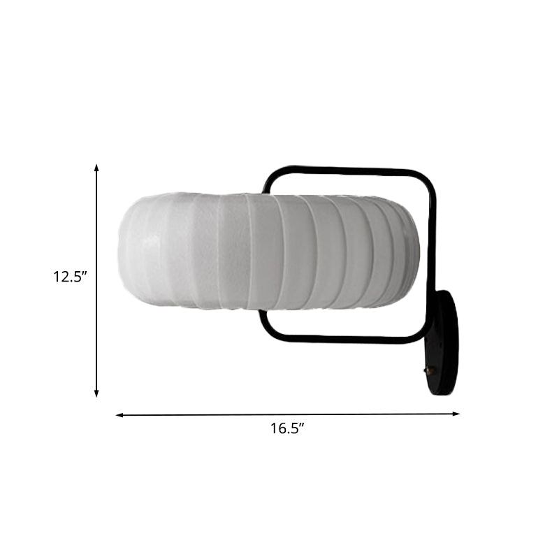 Gathered Fabric Pumpkin Wall Mounted Lamp Modern Style 3 Lights Black-White Sconce with Squared Arm