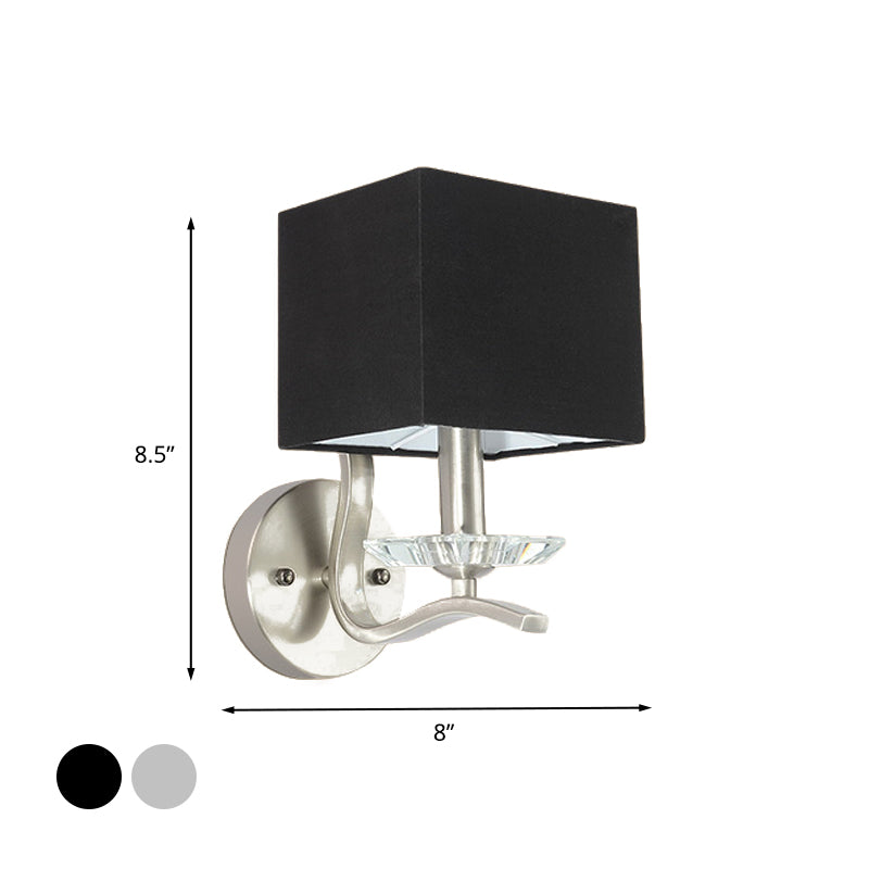 Cube Bedside Wall Lamp Fabric Single Modern Wall Light Sconce in Grey/Black with Crystal Accent