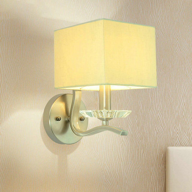 Cube Bedside Wall Lamp Fabric Single Modern Wall Light Sconce in Grey/Black with Crystal Accent