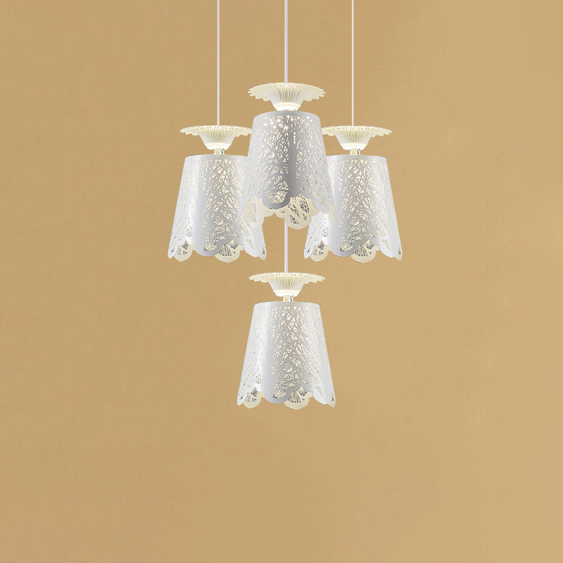 Iron Scalloped Cup Shape Ceiling Lamp Simple 4 Bulbs White Cluster Pendant Light for Dinning Room
